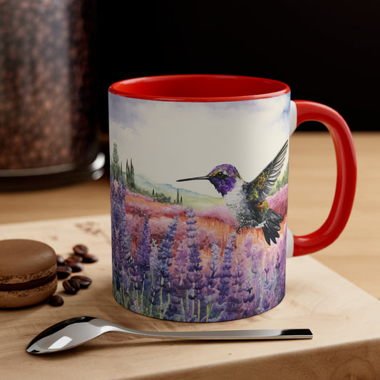 Tranquil Moments: Hummingbird in Lavender Field Watercoloured Coffee Mug (Series 1)