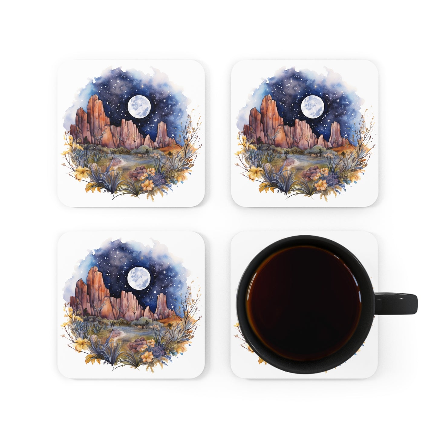Nighttime Mountains Native plants  Coaster Set (Series 5)