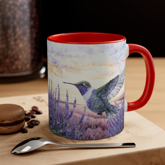 Tranquil Moments: Hummingbird in Lavender Field Watercoloured Coffee Mug (Series 2)