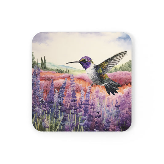 Watercoloured Whispers: Hummingbirds in Lavender Field Coasters (Series 1)