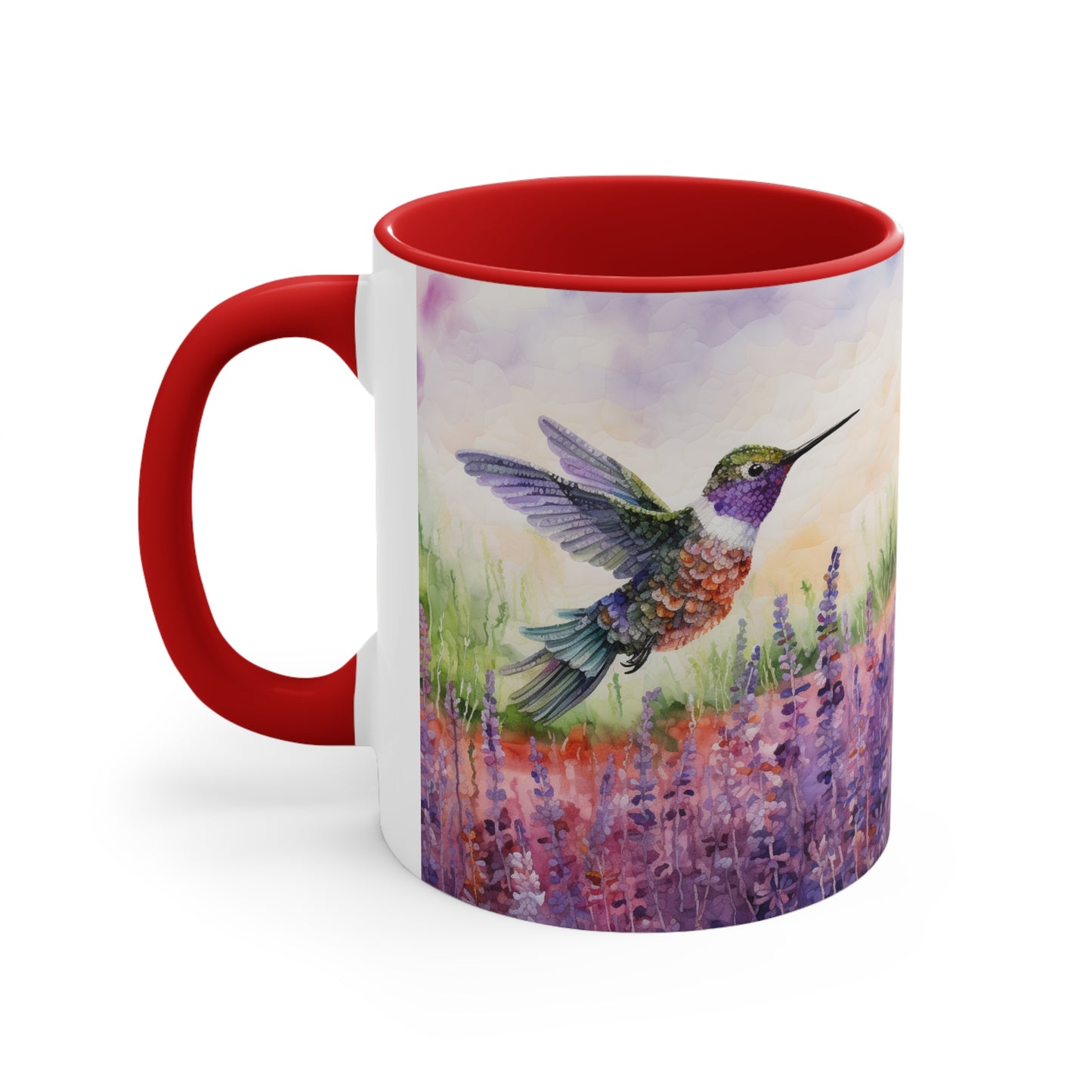 Tranquil Moments: Hummingbird in Lavender Field Watercoloured Coffee Mug (Series 3)