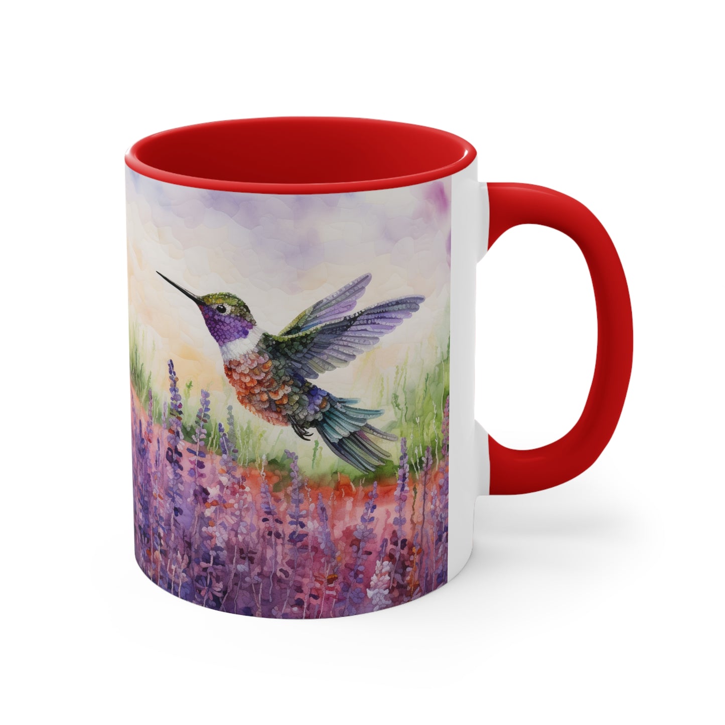 Tranquil Moments: Hummingbird in Lavender Field Watercoloured Coffee Mug (Series 3)