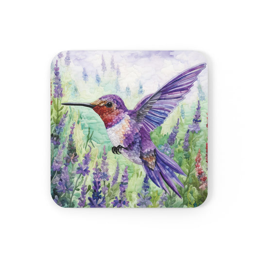Watercoloured Whispers: Hummingbirds in Lavender Field Coasters (Series 4)