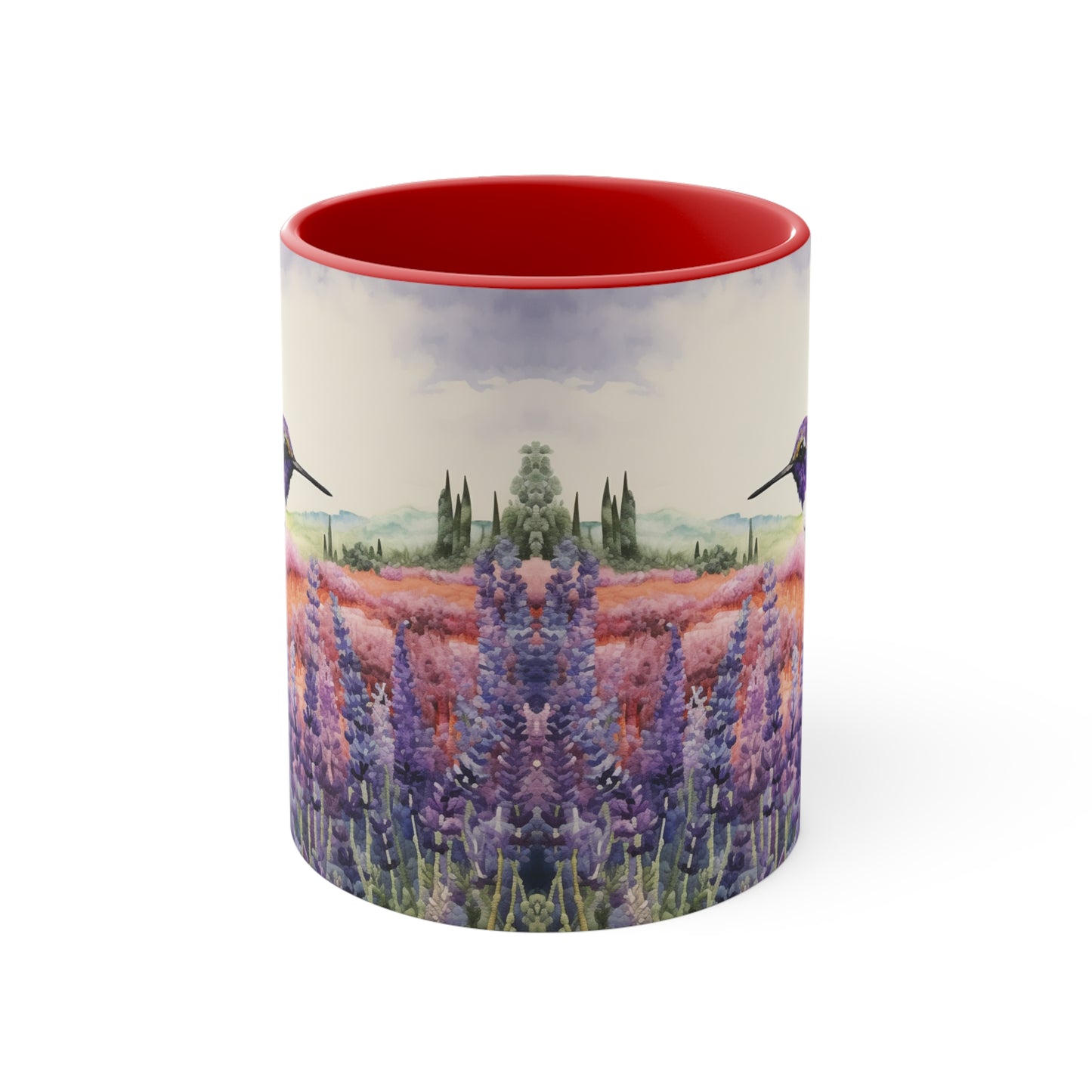 Tranquil Moments: Hummingbird in Lavender Field Watercoloured Coffee Mug (Series 1)