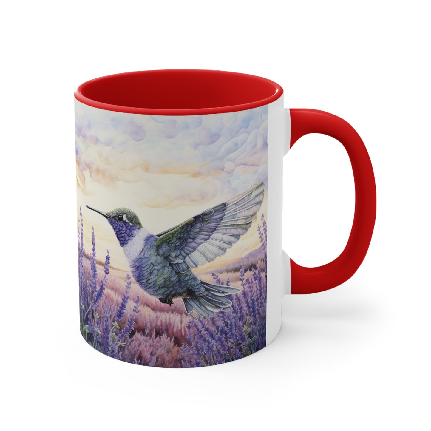 Tranquil Moments: Hummingbird in Lavender Field Watercoloured Coffee Mug (Series 2)